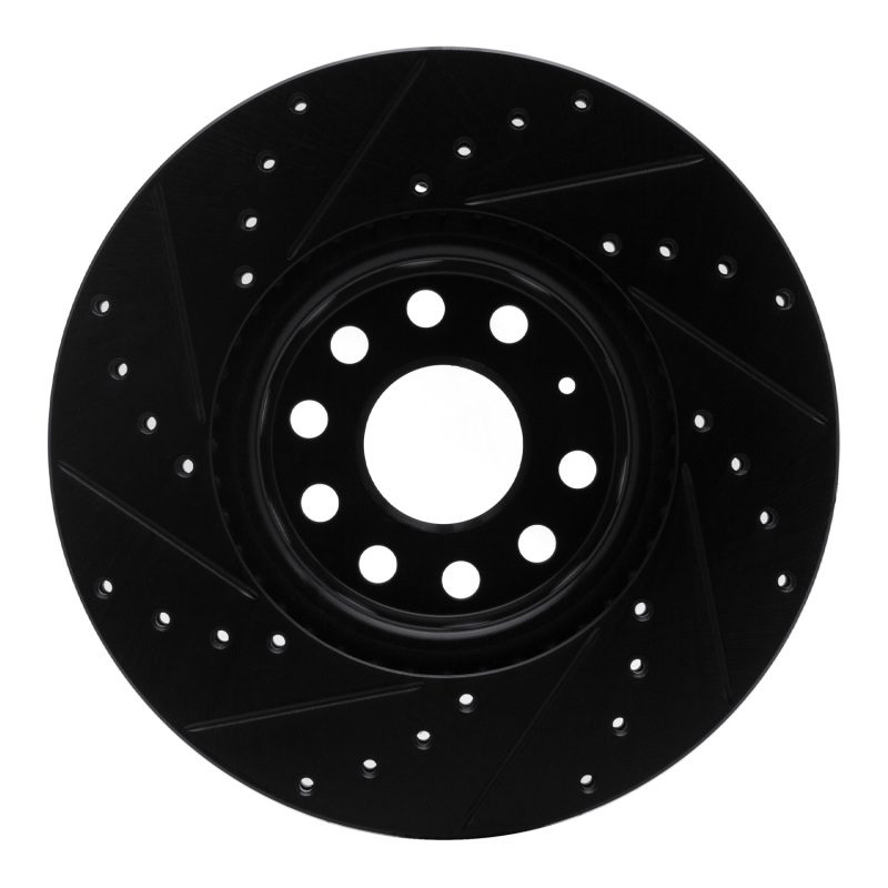 Audi A3 Quattro Brake Rotor (1) - Front Right - R1 Concepts - Drilled & Slotted - Black - `05-`25